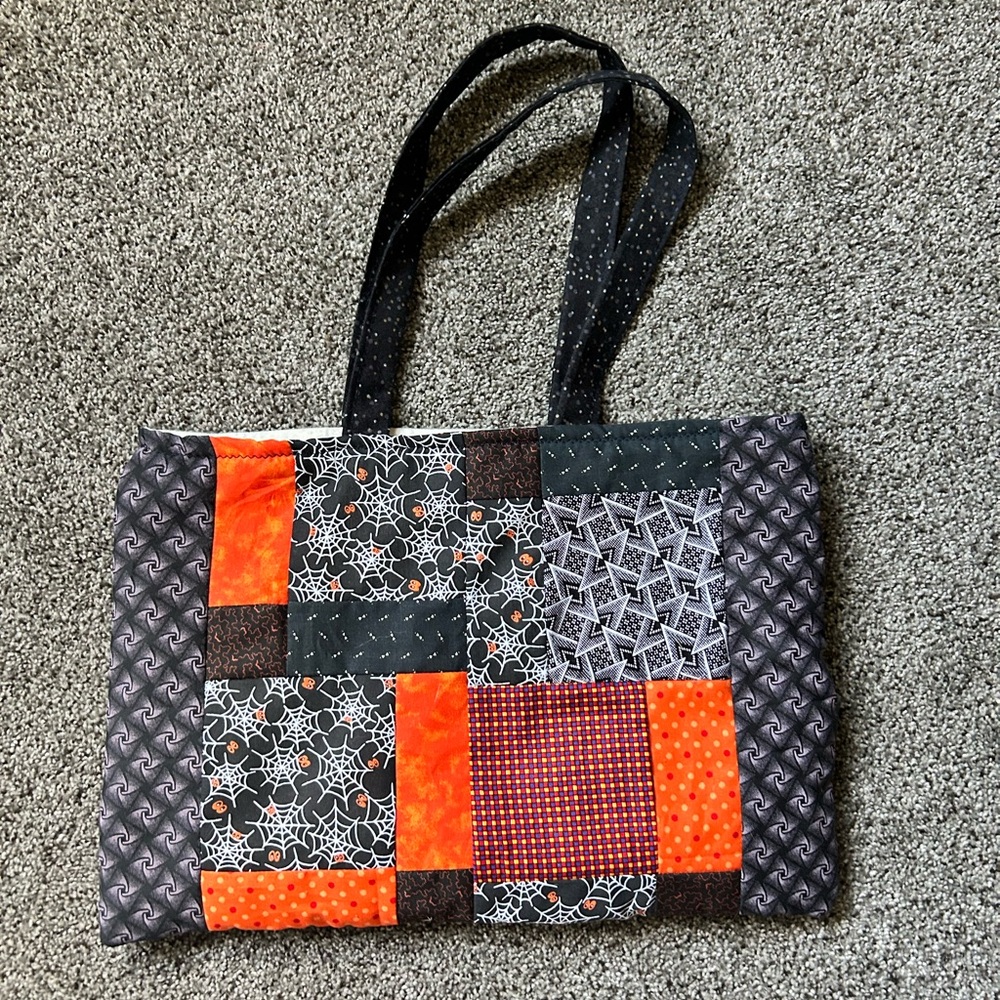 Patchwork Tote Bag - Orange And Black - image 1